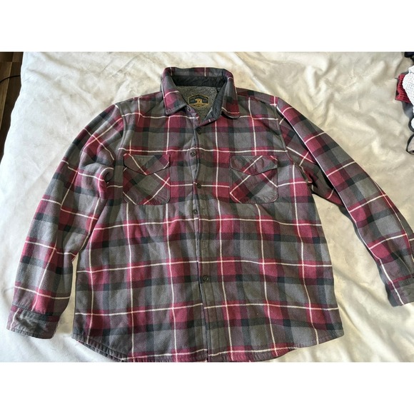 Freedom Foundry Other - Freedom Foundry Mens XXL Sherpa Lined Flannel Shirt Jacket Plaid Burgundy Grey